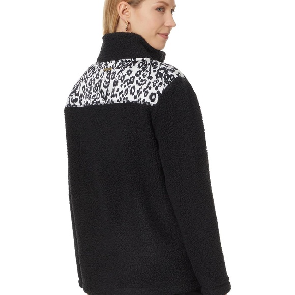 new Lilly Pulitzer Wallen Sherpa 1/2 Zip Jacket Pullover Black Size XL - Picture 2 of 5